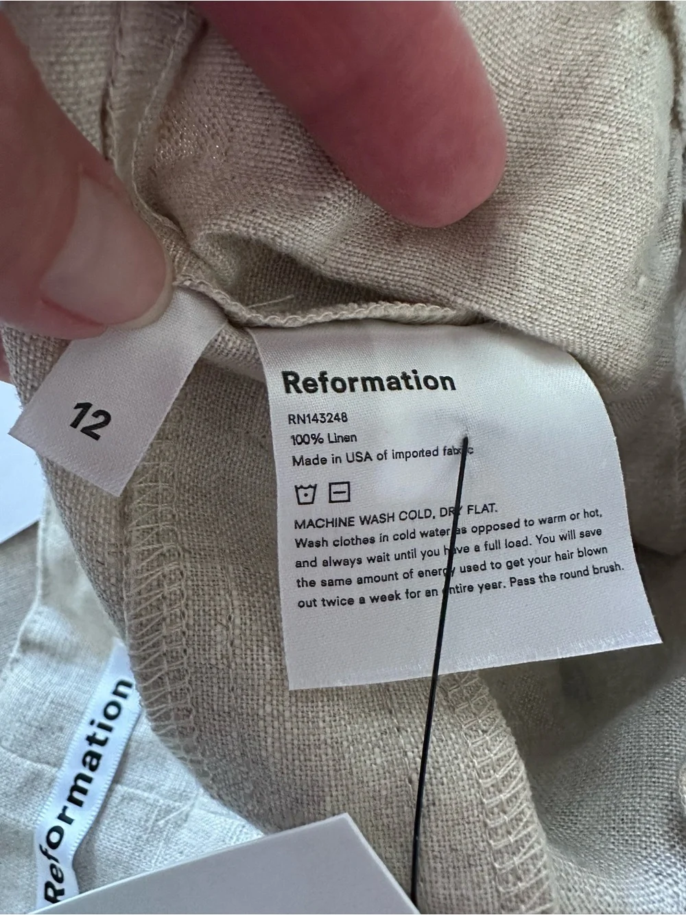 Reformation Norman Pant High-Waist Tie Belt Linen Pants Neutral Beige size 12